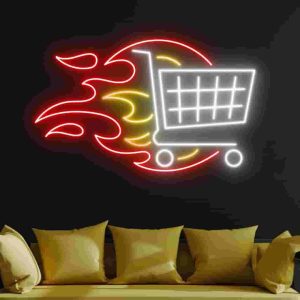 تابلو نئون سبد خرید آتشین