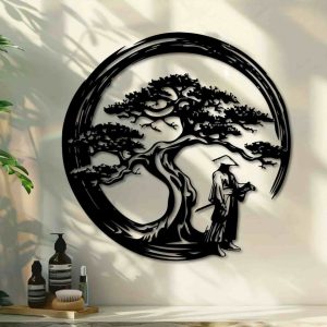 تابلو چوبی طرح درخت و پرنده