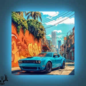 تابلو بک لایت Dodge Challenger آبی آسمونی