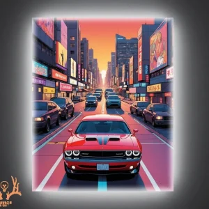 تابلو بک لایت Dodge Challenger قرمز کلاسیک