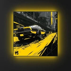 تابلو بک لایت Dodge Challenger کلاسیک زرد