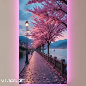 تابلو بک لایت مسیر شکوفه‌های صورتی